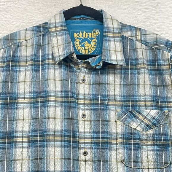Kuhl Shirt Mens Large Blue Plaid Button Down Pocket Outdoor Short Sleeve Casual - Picture 4 of 12